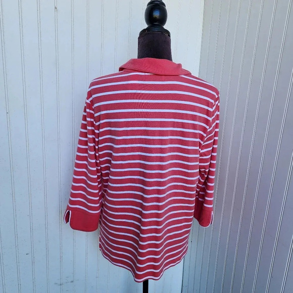 Drappers & Damon's Pullover Knit Top Shirt Women's Coral Pink White Striped Sz L - Picture 4 of 10